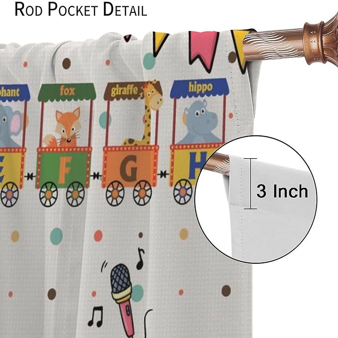 Alphabet Train Kids Curtain Animals Alphabet Children Teens Early Learning Printed Rod Pocket Blackout Window Treatments for Classroom Bedroom Nursery Playroom 42" W X 54" L