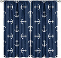 Nautical Curtains,MarineThemed Oceanic Anchor Pattern Blackout Print Home Bedroom Living Room Window Treatments 2 Panel Set 42x45 Inch