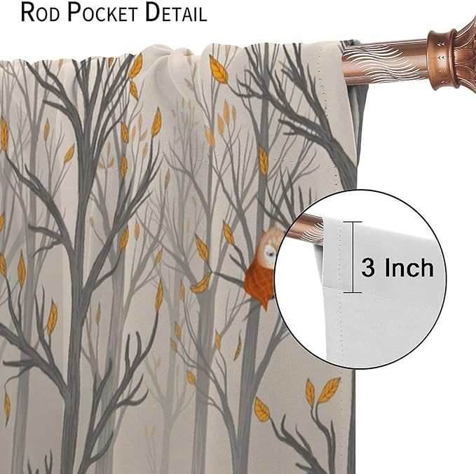 Kids Woodland Animal Window Curtains, Autumn Forest Hedgehog Rabbits Squirrel Fox Birds Blackout Rod Pocket Window Treatments Drapes for Boys Girls Bedroom 84x84in