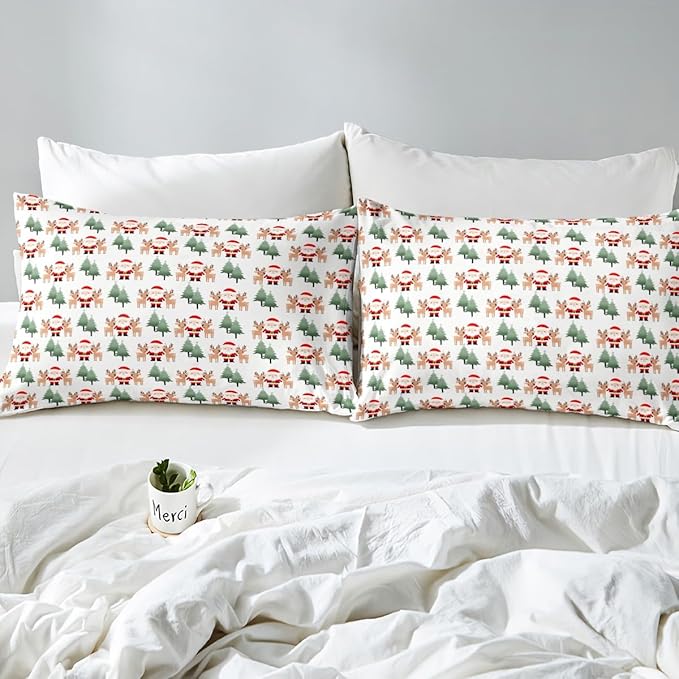 Feelyou Christmas Duvet Cover Cartoon Santa Claus Bedding Set for Kids Boys Girls Teens Room Decor Cute Deer Christmas Tree Comforter Cover Set Xmas Theme Bedspread Cover 3Pcs Zipper King Size
