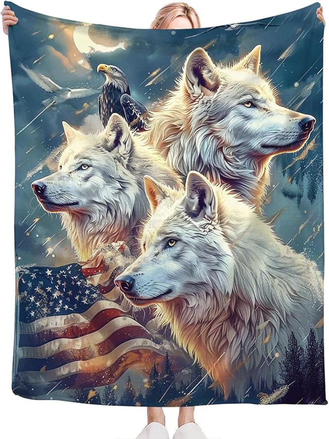 Tijuboni American Wolf Throw Blanket Wolf Gifts for Girls Boys Women Men Kids Adults Soft Flannel Fleece Blanket for Couch Sofa Bed Home Decor 40"x50"