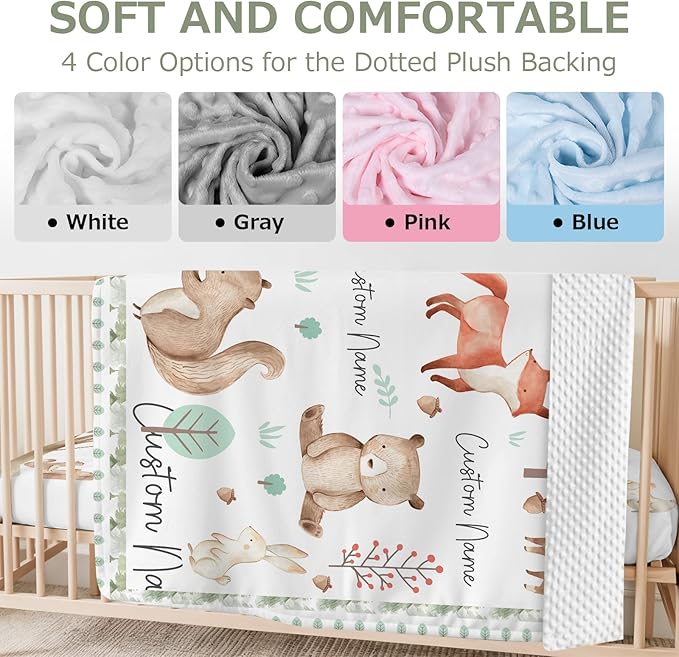 Personalized Baby Crib Bedding Set,3 Piece Custom Name Nursery Set with Blanket, Fitted Sheet & Pillowcase for Baby Girls & Boys, Forest Buddies Theme(Fixed Size)