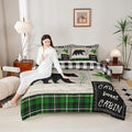 Bear Silhouette Kids Comforter Set King Size,Leaves Wooden Plank Bedding,Girls Boys Adults Bedroom/Xmas Cabin Decor,Geometric Grids Retro Down Comforter,Rustic Farmhouse Duvet Insert,2 Pillowcases