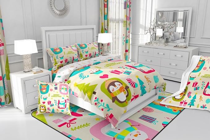 Erosebridal Merry Xmas Comforter Set Toddler Size Christmas Tree Quilt for Kids Boys Girls Cartoon Penguin Bear Bedding Set Cute Deer Elk Duvet Insert with 1 Pillow Case
