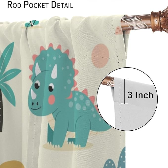 Fun Dino Curtains, Cute Colorful Dinosaur Pattern Blackout Window Treatments, Rod Pocket Thermal Insulated Drapes 2 Panel Sets for Children Boys Bedroom Nursery Classroom, 42" W X 45" L