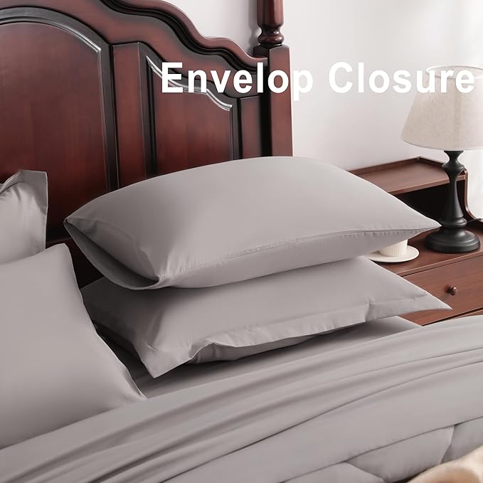 NTBAY King Comforter Set with Sheets, 7 Pieces Soft and Breathable King Bedding Set, Bed in a Bag, Down Alternative Comforter Set Solid Color All Season, Smoke Grey