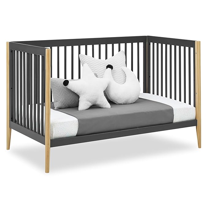Delta Children Casey 4-in-1 Convertible Crib - Greenguard Gold Certified, Charcoal/Natural