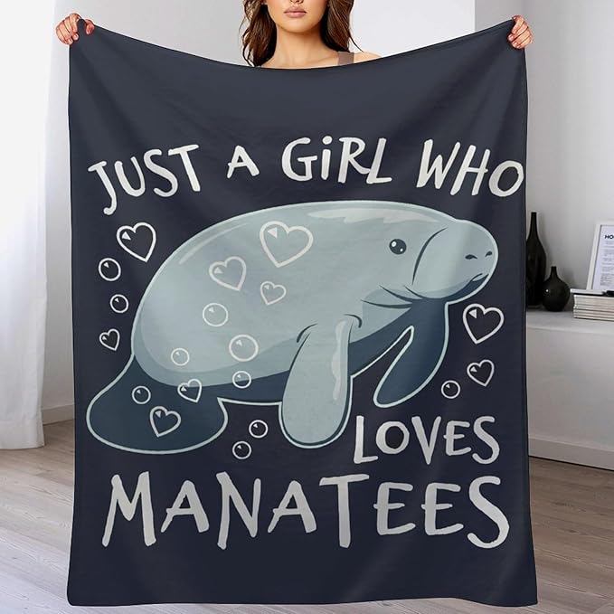 Just A Girl Who Loves Manatees Blanket Manatees Gifts for Girls Boys Woman Kids Lover Ocean Throw Blankets Soft Blanket Warm Fleece Flannel Plush Blankets for Bed Sofa Couch 60"x80"