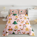 Feelyou Merry Christmas Bedding Set Soft for Boys Girls, Gingerbread Man Comforter Set Full Size Cute Deer Duvet Quilt Microfiber Christmas Tree 3 Pcs with 2 Pillow Cases