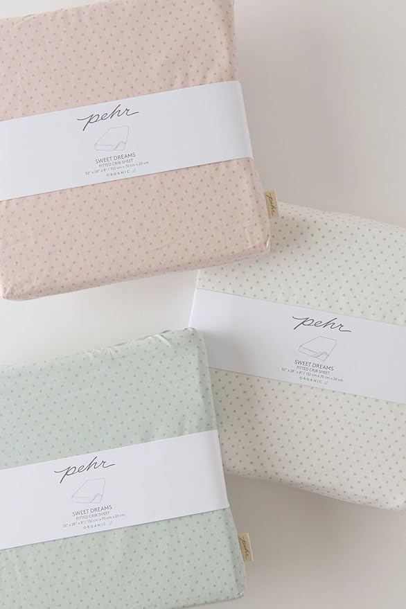 Pehr Crib Sheet, Pin Dot Pebble | Breathable Brushed Organic Cotton for Soft Sleep | Snug Fit | Reusable Fabric Bag Packaging | Standard Crib Mattresses up to 52”L x 28”W x 8”H