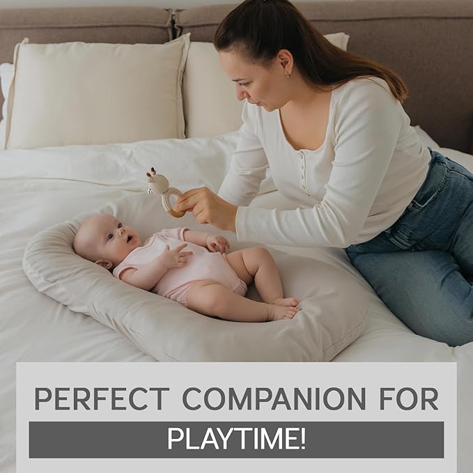 Aila + Aiden Baby Lounger | Organic Cotton Infant Lounger | Adjustable & Portable Floor Lounger | Supervised Use | Soft, Breathable, Washable Cover - Snuggle Collection - (Gray)