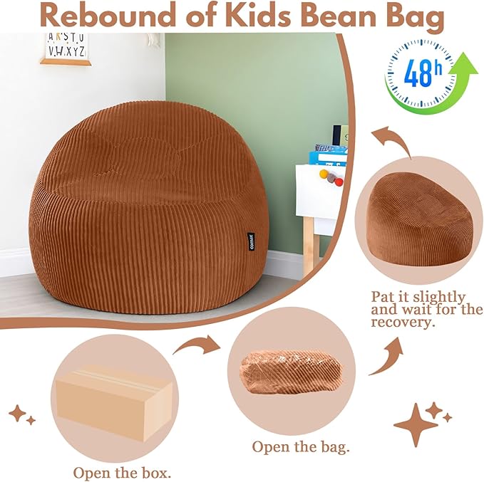 COMAX Bean Bag Chairs for Kids, Toddler BeanBag Sofa with Filler Bean Couch Stuffed for Boys and Girls, Lazy Floor Chair for Playroom, Nursery Room, Orange