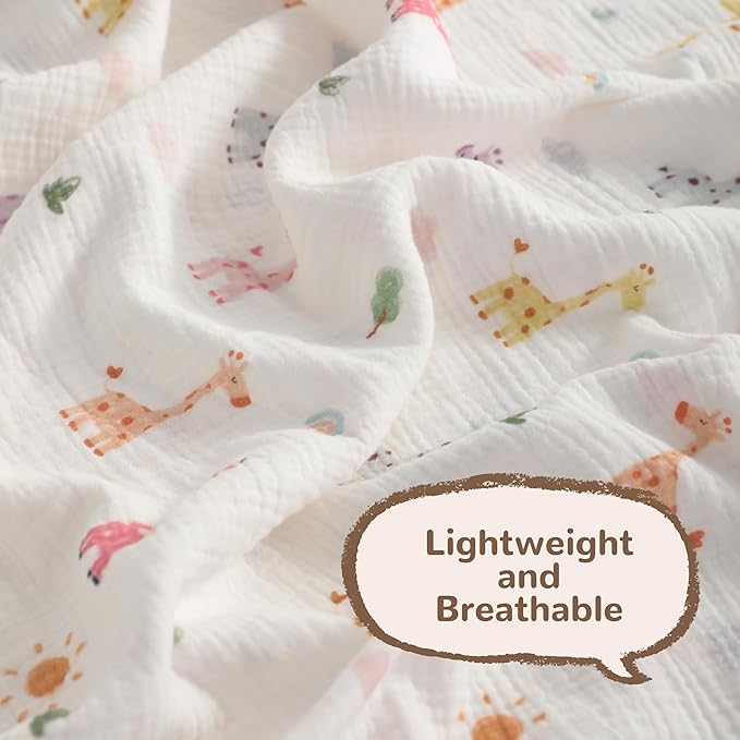 NTBAY 4 Layer Muslin Cotton Toddler Blanket, 42x60 Soft and Breathable Receiving for Newborns and Infants, Perfect for Crib, Stroller, Travel, Lightweight Nursery Blanket, Cartoon Giraffe