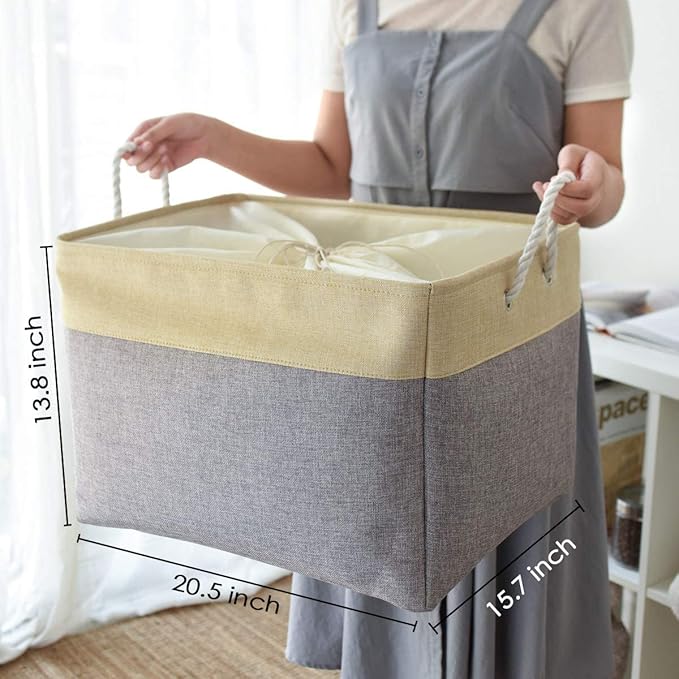 TheWarmHome Storage Bins Baskets for Organizing - Extra Jumbo 3 Pack 20.5Lx15.7Wx13.8H Sturdy Fabric Storage Basket for Shelves, Decorative Foldable Closet Nursery Toy (Gold&Grey)