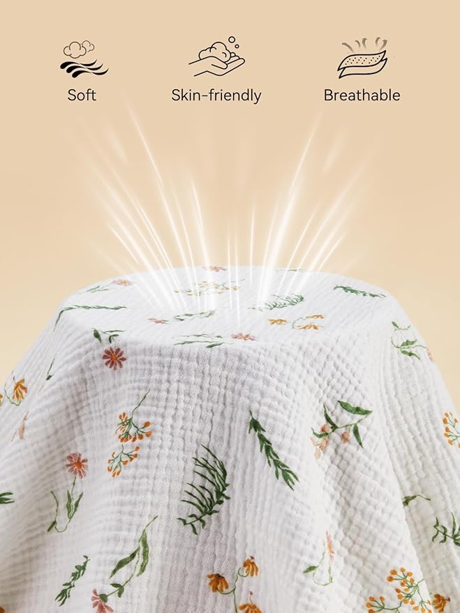 TILLYOU Muslin Mini Crib Sheets 2 Pack, Pack and Play Mattress Sheets Fitted for Pack N Play, 38'' x 26'' Sheet for Toddler, Daisy