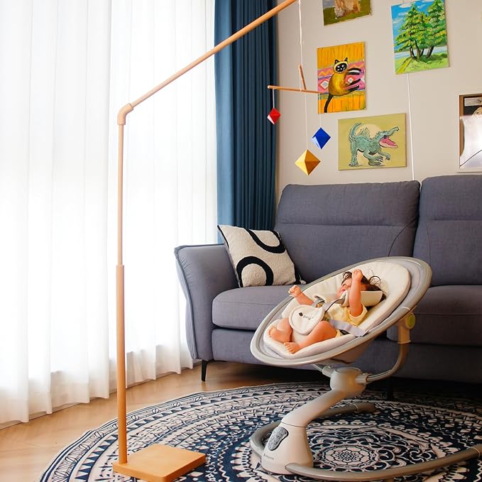Geometric Octahedron in Multiple Sizes Hanging Mobile, Montessori Mobile, Yellow Blue Red, Wooden Dowel