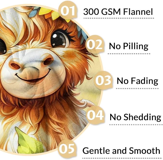 Highland Cow Blanket for Adults - 60" x 80" Inches Cute Throw Blanket for Women, Men - Yellow Warm Cozy Blankets for Sofa, Bed & Living Room