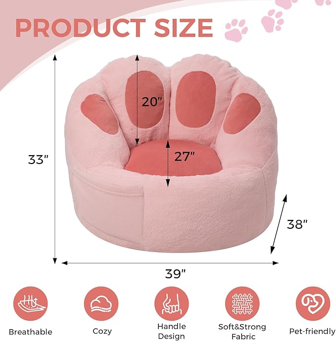 Bean Bag Chair for Adults Teens, Faux Fur Pet's Paw Shape Beanbag Chairs Memory Foam Filled Accent Floor Sofa for Kids Reading, Gaming, Relaxing in Living Room, Bedroom, Dorm, Playroom