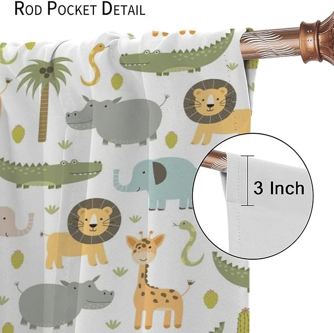 Nursery Safari Animals Window Curtains,Cartoon Woodland Jungle Forest Lion Elephant Giraffe Printed Pattern Blackout Drapes for Living Room Baby Boy Kids Bedroom 63x63in