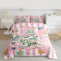 jejeloiu Christmas Nutcracker Comforter Set Twin Size Gingerbread Man Bedding Set for Kids Boys Girls Xmas Tree Duvet Quilt Pink Bedroom Decor
