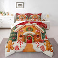 jejeloiu Kids Christmas Theme Comforter Set Twin Size Xmas Tree Gingerbread Man Bedding Set for Boys Girls Teens Candy Cane House Winter Happy New Year Duvet Quilt Room Decor