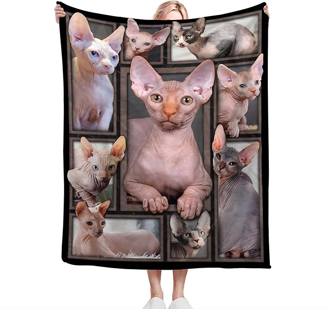 Sphynx Cat Gifts & Decor - Cute Throw Blanket for Girls, Women, Kids & Adults - Soft, Warm, Cozy Fleece Blanket for Couch, Sofa, Bed - 80"x60"