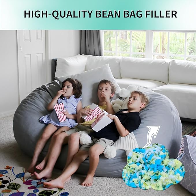 20lbs Shredded Memory Foam Bean Bag Filler, Soft and Convenient Bean Bag Filling Pillow Stuffing for Beanbag, Couch, Cushion, Stuffed Animals, Dog Bed, Arts Crafts