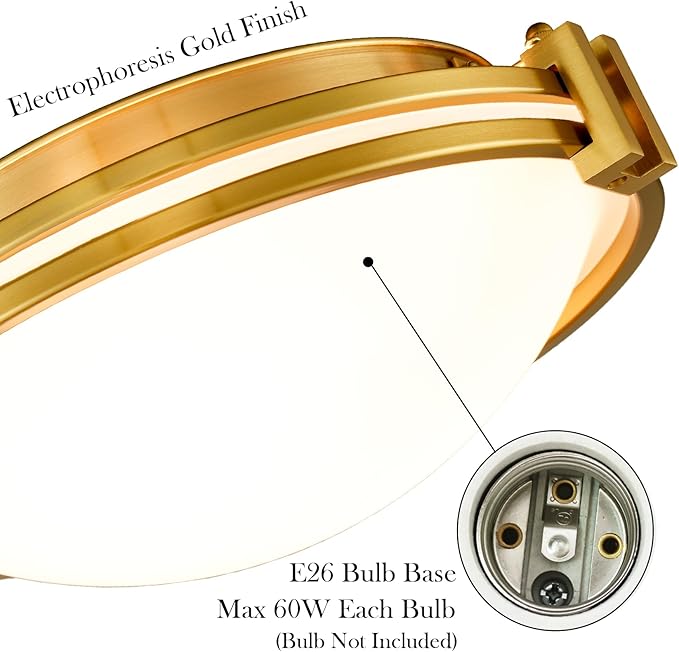 Modern Gold Flush Mount Ceiling Light 12 Inches Milk Glass Ceiling Light Fixture 2-Light Mid Century Brass Flush Mount Light for Bedroom Hallway Kitchen