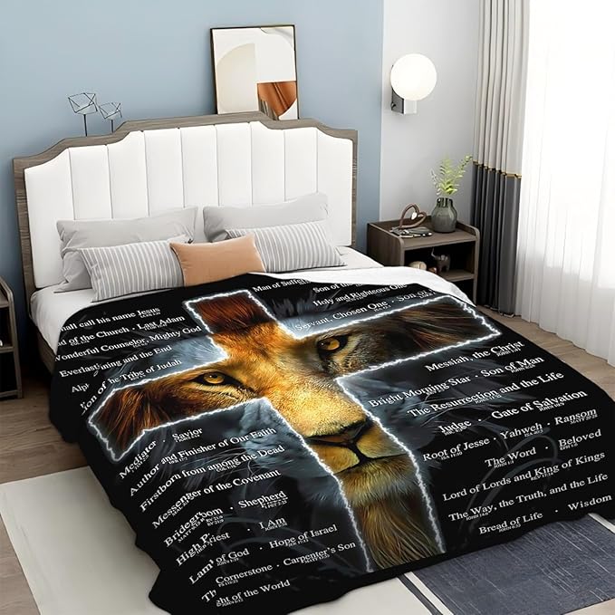 Tijuboni Christian Lion Throw Blanket Religious Gifts for Women Men Girls Boys Kids Adults Soft Flannel Fleece Blanket for Couch Sofa Bed Home Decor 40"x50"