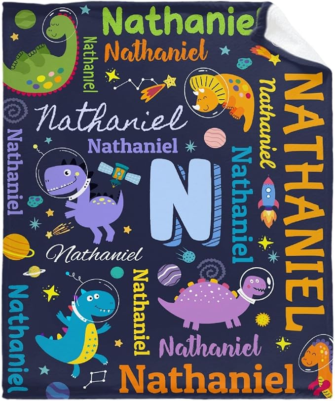 Dinosaur Lover Astronaut Personalized Blanket with Name Custom Dinosaur with Name Flannel Blanket Soft Throw Meaningful Gift for Toddlers Girls Boys Kids Pets 50 * 40" S for Kid