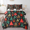 Erosebridal Black Christmas Bedding Set King Red Green Christmas Tree Comforter Set 7 Piece Xmas Forest Pine Trees Bed in A Bag for Adults Winter Xmas Snowflake Quilt with Flat Fitted Sheet