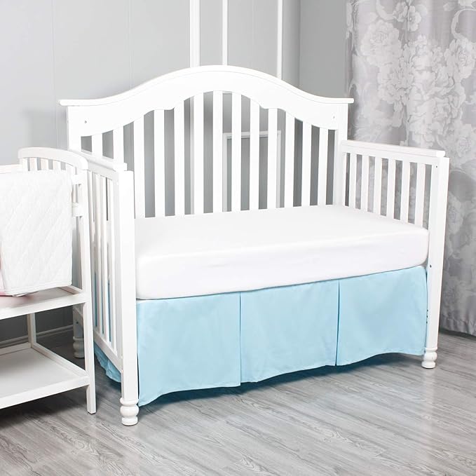 Belsden Blue Crib Skirt with Durable Woven Platform, Both Long Sides Pleated, Split Corners Dust Ruffle for Easy Placement Inside of Standard Crib Bed, 14 inches (36cm) Length Drop, Blue