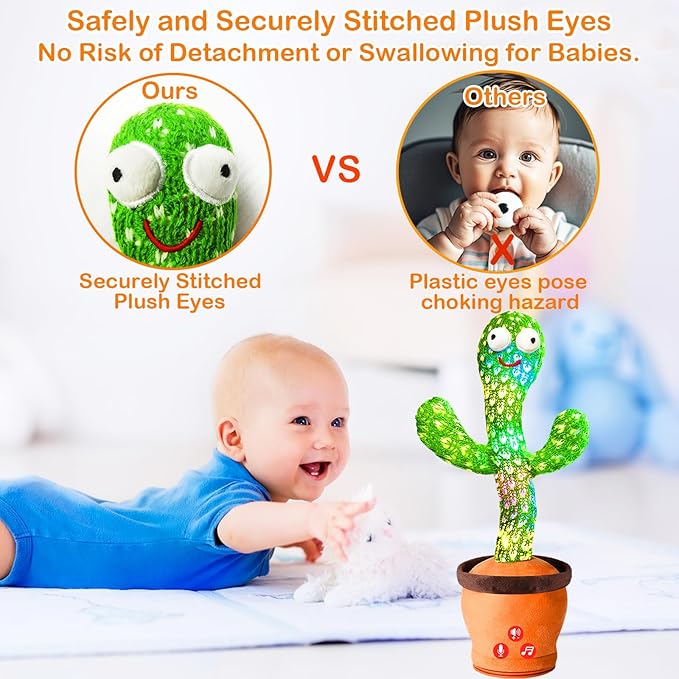 River Mill Rechargeable Dancing Talking Cactus Toy, Interactive Singing Mimicking Cactus Baby Toy, Baby Toys Gifts w/Exclusive English Songs for Babies, Stocking Stuffers for Kids, for Grandkids
