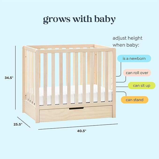 Carter's by DaVinci Colby 4-in-1 Convertible Mini Crib with Trundle Drawer in Washed Natural, Greenguard Gold Certified, Undercrib Storage