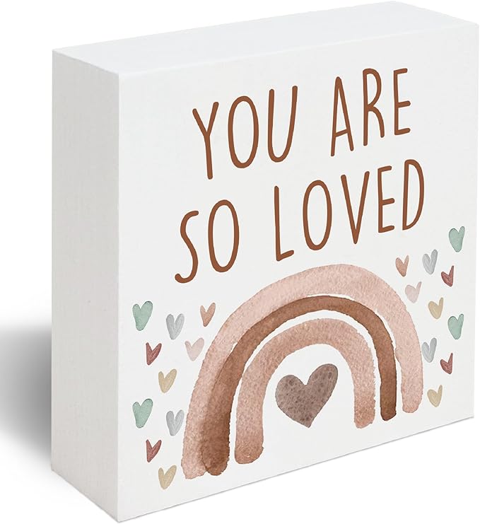 You Are So Loved Boho Rainbow Wooden Box Sign, Little Reminders Desk Sign, Inspirational Quotes Sign Decoration for Kids Room Office Nursery Playroom Girls Room Dorm -A26