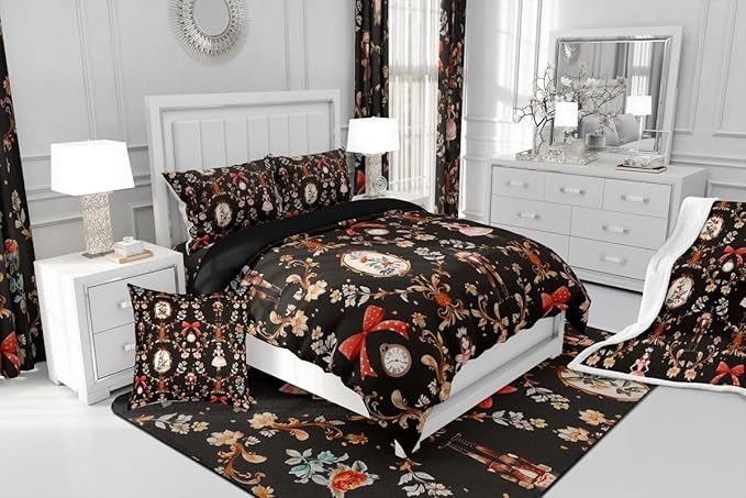 Feelyou Christmas Kids Comforter Set Toddler Size Nutcracker Bedding Set Soldier Royal Guarder Princess Duvet Quilt for Kids Boys Girls Bedroom Flower Bow Decor Microfiber Ultra Soft Breathable