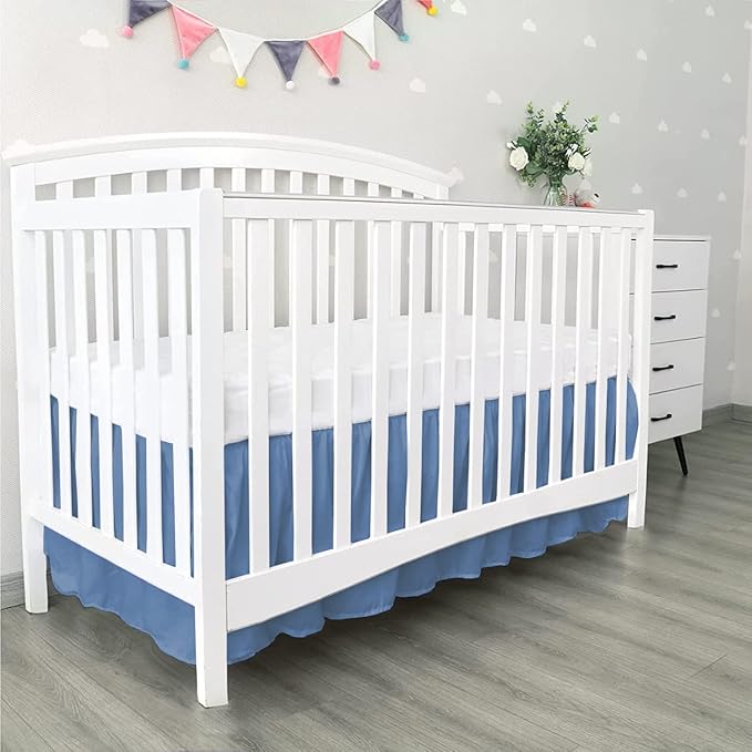 100% Egyptian Cotton, Nursery Crib Toddler (28" x 52" + 14") 800 Thread Count Crib Skirt Dust Ruffle, Bedding Skirts for Baby Boys or Girls, 14" Drop, Medium Blue Solid
