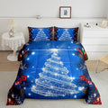 Feelyou Kids Merry Christmas Decorations Comforter Set, Kids Santa Tree Bedding Set Full Size for Boys Girls Teens Xmas Christmas Bell Decor Comforter Glitter Blue Quilt Set