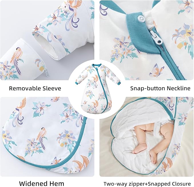 Baby Sleep Sack with Removable Sleeves, Breathable Wearable Blanket for Newborn & Toddler 6-36 Months, Cute Print