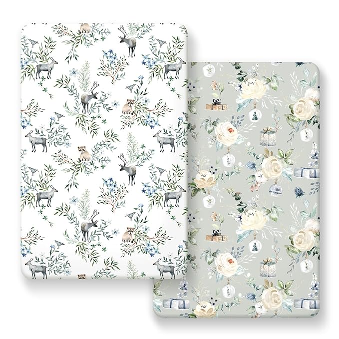 Pack n Play Sheets Fitted 2 Pack, Stretchy Ultra Soft Jersey Knit Pack and Play Sheets, Universal Fitted Portable/Mini Crib Mattresses Snug and Safe, Stylish Print
