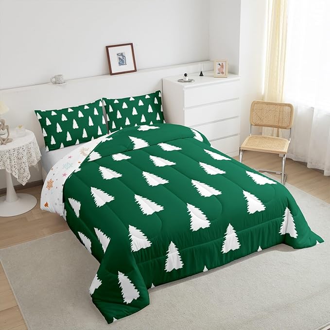 Feelyou Christmas Trees Bedding Set for Kids Boys Girls Full Size Xmas Comforter Set Ultra Soft Winter Xmas Comforter Holiday Decor Duvet Quilt Bedroom Decor Christmas Ornaments Quilt