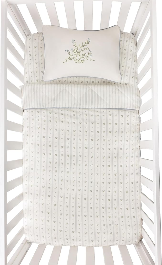 Ely's & Co. Crib Bedding Set for Boys, Toddler Bedding Set, 5 Piece Set Includes - 2 Fitted Crib Sheets/Toddler Bed Sheets, Quilted Comforter and Decorative Pillow, Blue Linear Berry Collection