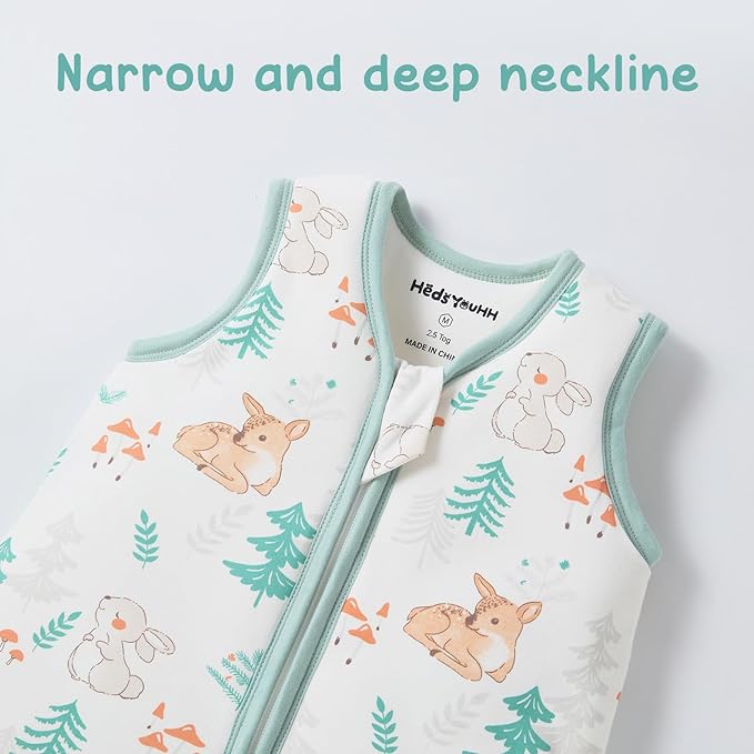 Baby Sleeping Bag 2.5 TOG Cotton Winter Sleep Sack for Newborn babies, Unisex Baby Wearable Blanket with Animal Patterns, Deer, M