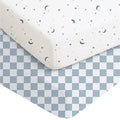 Konssy Muslin Crib Sheets for Boys, Soft Cotton Neutral Baby Sheets for Standard Crib Mattress 2 Pack, 52"x28" (Dreamfield Sky,Baby Blue Plaid)