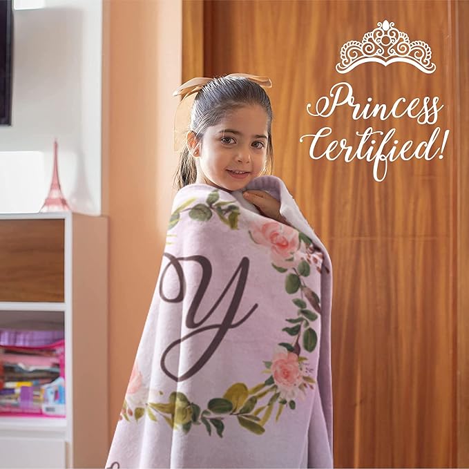 Personalized Girls Throw Blanket with Custom Name | Plush Warm Fleece for Bedding or Decorative Room Decor | Cute Kids Bed Covers | Boho Monogram Flowers (Sherpa, 50x60)