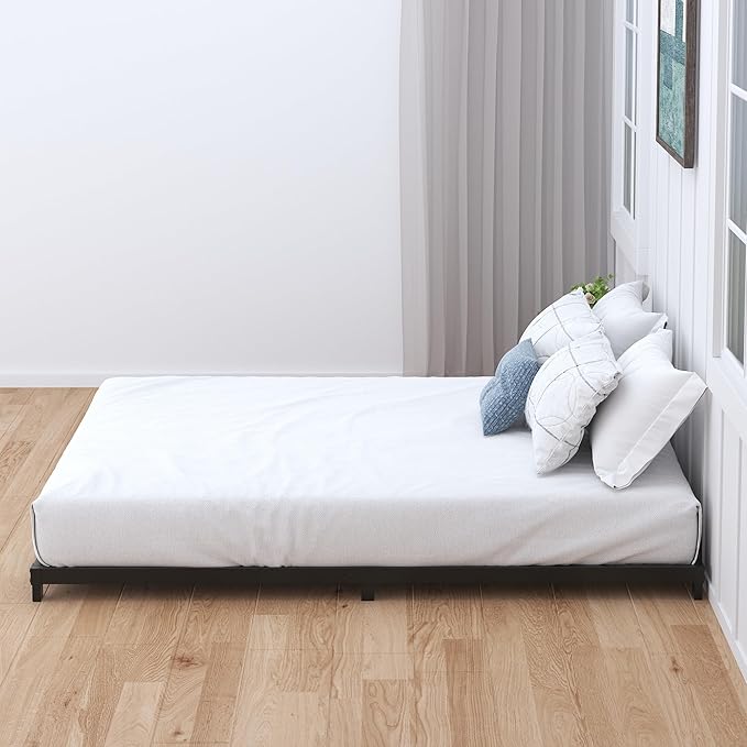3 Inch Bed Frame Queen Size Low Profile, Queen Bed Frame No Box Spring Needed, Heavy Duty Metal, Easy Assembly, Black