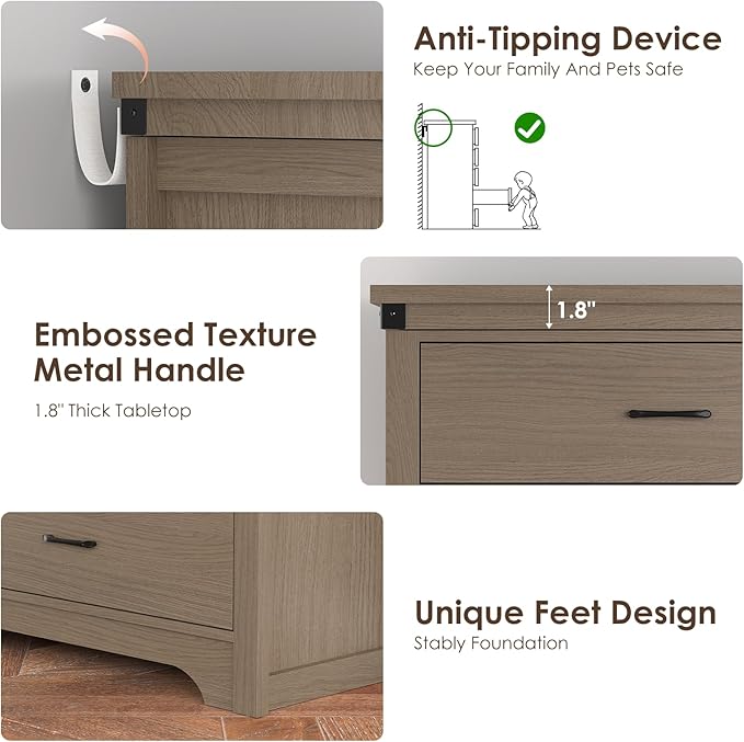 Farmhouse 5 Drawer Dresser for Bedroom, 47" Tall Chest of Drawers, Wood White Dresser with Deep Drawers, Storage Dressers Organizer for Bedroom, Living Room, Hallway, Light Rustic Oak