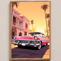 Pink Car Canvas Palm Tree Artwork Southwestern Canvas Wall Prints Pink Desert Painting Desert Mountain Wall Art Vintage Summer Poster Trendy Preppy Painting Summer Aesthetic Prints 16x24inch Frameless