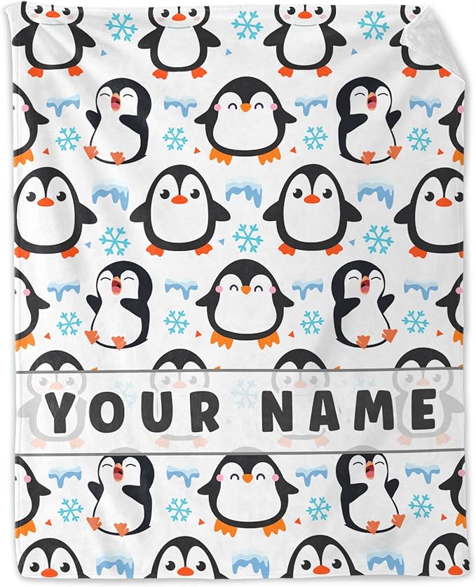 Custom Penguin Gifts for Adult - 60" x 80" Inches Cute Penguin Throw Blanket for Girls - White Soft Furry Throws for Sofa, Bed & Living Room