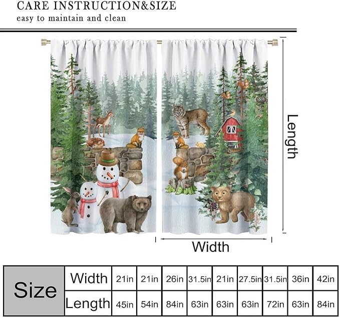 Woodland Animal Curtains, Watercolor Squirrel Hare Bear Bird Pattern Blackout Window Treatments, Rod Pocket Thermal Insulated Drapes 2 Panel Sets for Kids Bedroom Nursery Classroom, 52" W X 84" L